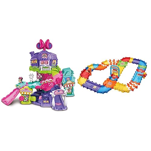 Vtech 80-521804 TUT TUT Baby Flitzer - Minnies Einkaufsabenteuer & TUT TUT Baby Flitzer - Straßenset Deluxe – Großes Erweiterungsset mit 46 beliebig zusammenbaubaren Teilen und Zubehör 1-5 Jahren von Vtech