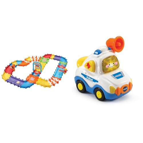 Vtech 80-524404 TUT TUT Baby Flitzer, Mehrfarbig & TUT TUT Baby Flitzer - Polizei – Spielzeugauto mit Musik, aufleuchtender Taste, spannenden Sätzen und Geräuschen – Für Kinder von 1-5 Jahren von Vtech