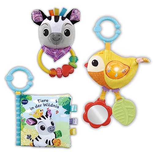 VTech Baby - Babys Tierfreunde-Geschenkset – Spielzeug-Set aus Stoffbuch, singendem Vogel und Zebrarassel – Für Kinder von 0-24 Monaten von Vtech