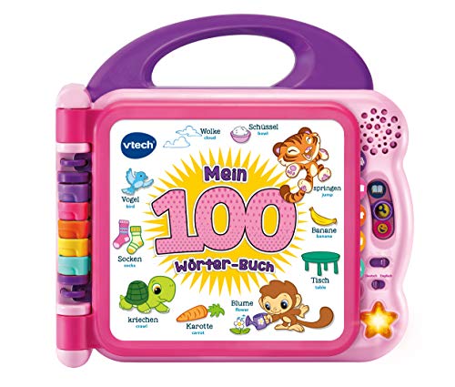 VTech Baby Mein 100-Wörter-Buch pink – Interaktives Bilderbuch zum Lernen erster Wörter mit 12 bilingualen Seiten in Deutsch-Englisch – Für Kinder von 2-5 Jahren von Vtech