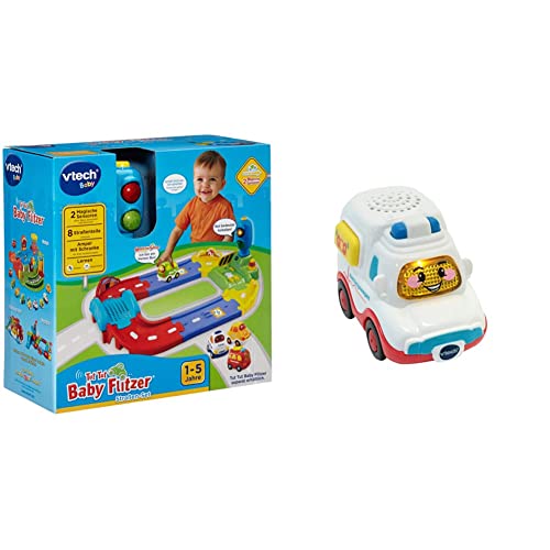 Vtech Baby 80-127804 - TUT TUT Baby Flitzer - Straßen-Set & 80-517004 TUT TUT Baby Flitzer Rettungswagen Babyspielzeug, Mehrfarbig von Vtech