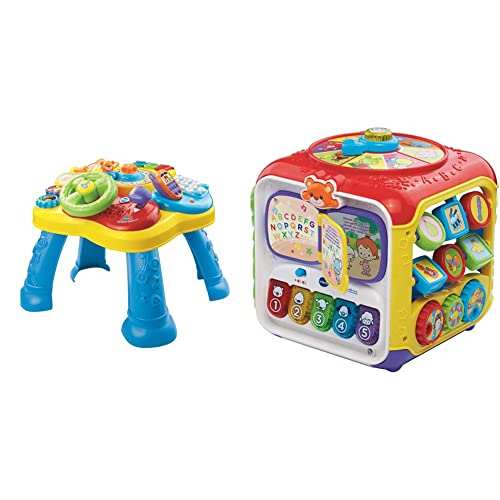 Vtech Baby Abenteuer Spieltisch Bunter Babyspieltisch mit 6 Spielfeldern und interaktiven Elementen & VTech Baby Entdeckerwürfel – Interaktiver Spielwürfel mit Musik, Formen und beweglichen Elementen von Vtech