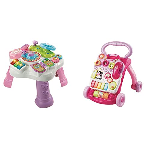 Vtech Baby Abenteuer Spieltisch pink – Bunter Babyspieltisch mit 6 Spielfeldern und interaktiven Elementen 12-36 Monaten & Baby Spiel- und Laufwagen pink 12-36 Monaten von Vtech