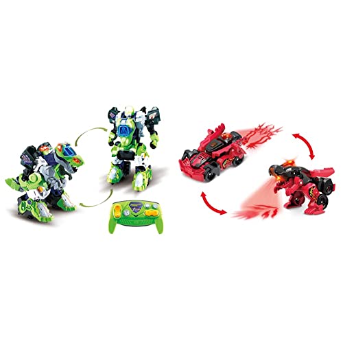 Vtech Switch and Go Dinos RC Roboter-T-Rex & Switch and Go Dinos Fire-Mini-T-Rex – Dino-Auto-Transformer – 2in1 Spielzeug mit Dinostimme, Geräusch- und Lichteffekten von Vtech