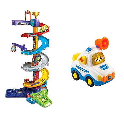 Vtech TUT TUT Baby Flitzer - 2-in-1 Turboturm – Großes Turm-Spielset – 1-5 Jahren & TUT TUT Baby Flitzer - Polizei – Spielzeugauto mit Musik, aufleuchtender Taste – 1-5 Jahren von Vtech