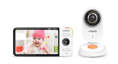 Vtech VM818 HD Baby Monitor - Video Baby Monitor with Wide Angle Camera - HD Video, Clear Sound, 5 Inch LCD Colour Screen and Night Vision Function - with Intercom, Lullabies and Sounds von Vtech