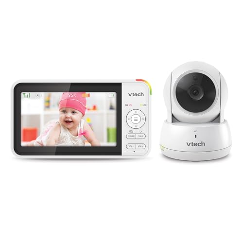 Vtech VM924 Video-Babyphone mit Kamera, 5" LCD Display, 31 Stunden Batterielaufzeit, Nachtsicht, 300 Meter Reichweite, Pan-Tilt-Zoom, Schlaflieder, Beruhigende Klänge, Temperaturesensor von Vtech