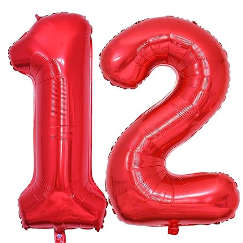 Vthoviwa 40 Zoll/18 Farbens Luftballon Zahlen 12/21 Rot, Helium Luftballon 12/21. Geburtstag Foil Ballon, 0123456789,10-19,20-25,30,40,50,60,70,80,90, Folienballon 12/21 Party Dekoration von Vthoviwa
