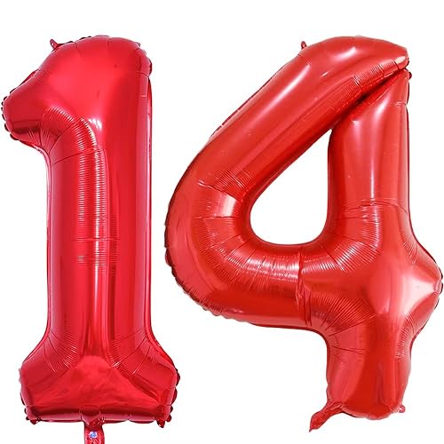 Vthoviwa 40 Zoll/18 Farbens Luftballon Zahlen 14/41 Rot, Helium Luftballon 14/41. Geburtstag Foil Ballon, 0123456789,10-19,20-25,30,40,50,60,70,80,90, Folienballon 14/41 Party Dekoration von Vthoviwa