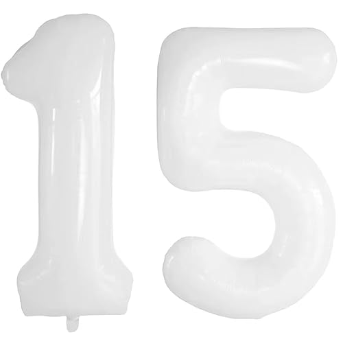 Vthoviwa 40 Zoll/18 Farbens Luftballon Zahlen 15/51 Weiß, Helium Luftballon 15/51. Geburtstag Foil Ballon, 0123456789,10-19,20-25,30,40,50,60,70,80,90, Folienballon 15/51 Party Dekoration von Vthoviwa