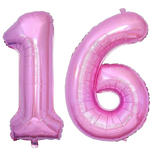 Vthoviwa 40 Zoll 17 Farbens Luftballon Zahlen 16/61 Rosa, Helium Luftballon 16/61. Geburtstag Foil Ballon, 0123456789,10-19,20-25,30,40,50,60,70,80,90, Folienballon 16/61 Party Dekoration von Vthoviwa
