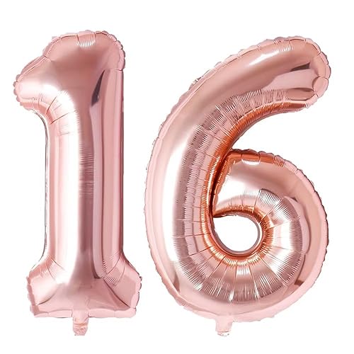 Vthoviwa 40 Zoll/18 Farbens Luftballon Zahlen 16/61 Rosegolden, Helium Luftballon 16/61. Geburtstag Foil Ballon, 0123456789,10-19,20-25,30,40,50,60,70,80,90, Folienballon 16/61 Party Dekoration von Vthoviwa