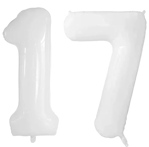 Vthoviwa 40 Zoll/18 Farbens Luftballon Zahlen 17/71 Weiß, Helium Luftballon 17/71. Geburtstag Foil Ballon, 0123456789,10-19,20-25,30,40,50,60,70,80,90, Folienballon 17/71 Party Dekoration von Vthoviwa