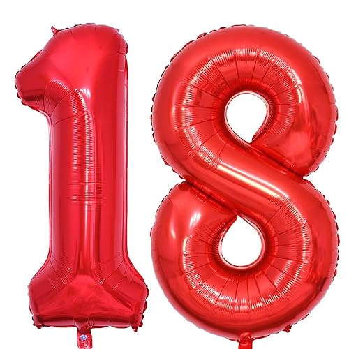 Vthoviwa 40 Zoll/18 Farbens Luftballon Zahlen 18/81 Rot, Helium Luftballon 18/81. Geburtstag Foil Ballon, 0123456789,10-19,20-25,30,40,50,60,70,80,90, Folienballon 18/81 Party Dekoration von Vthoviwa