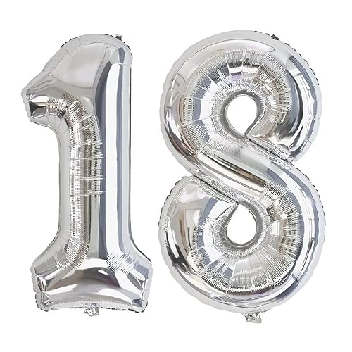 Vthoviwa 40 Zoll 17 Farbens Luftballon Zahlen 18/81 Silbrig, Helium Luftballon 18/81. Geburtstag Foil Ballon, 0123456789,10-19,20-25,30,40,50,60,70,80,90, Folienballon 18/81 Party Dekoration von Vthoviwa