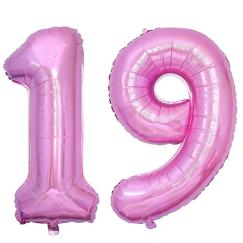 Vthoviwa 40 Zoll 17 Farbens Luftballon Zahlen 19/91 Rosa, Helium Luftballon 19/91. Geburtstag Foil Ballon, 0123456789,10-19,20-25,30,40,50,60,70,80,90, Folienballon 19/91 Party Dekoration von Vthoviwa