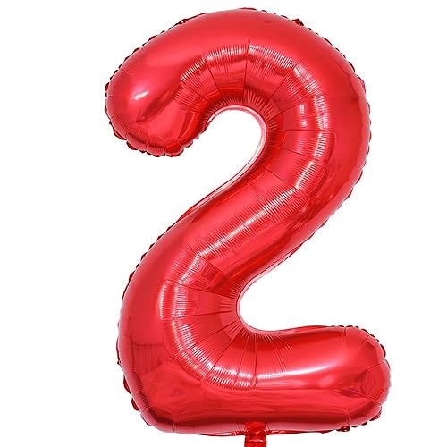 Vthoviwa 40 Zoll/18 Farbens Luftballon Zahlen 2 Rot, Luftballon 2. Geburtstag Foil Ballon, 0123456789,10-19,20-25,30,40,50,60,70,80,90, Folienballon 2 Party Dekoration Helium Unterstützen von Vthoviwa