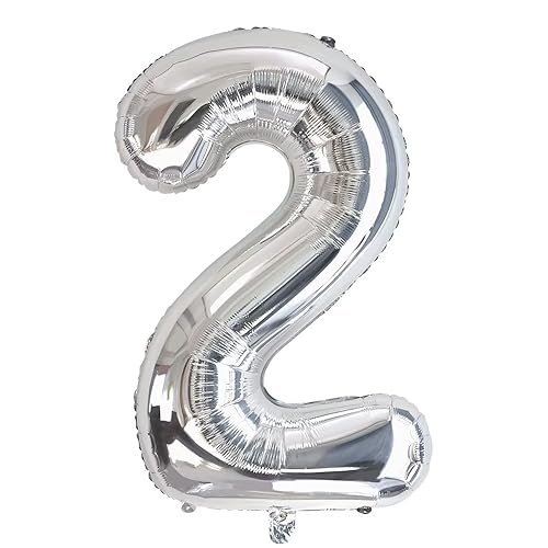 Vthoviwa 40 Zoll/18 Farbens Luftballon Zahlen 2 Silbrig, Luftballon 2. Geburtstag Foil Ballon, 0123456789,10-19,20-25,30,40,50,60,70,80,90, Folienballon 2 Party Dekoration Helium Unterstützen von Vthoviwa