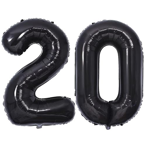 Vthoviwa 40 Zoll 17 Farbens Luftballon Zahlen 20 Schwarz, Luftballon 20. Geburtstag Foil Ballon, 0123456789,10-19,20-25,30,40,50,60,70,80,90, Folienballon 20 Party Dekoration Helium Unterstützen von Vthoviwa