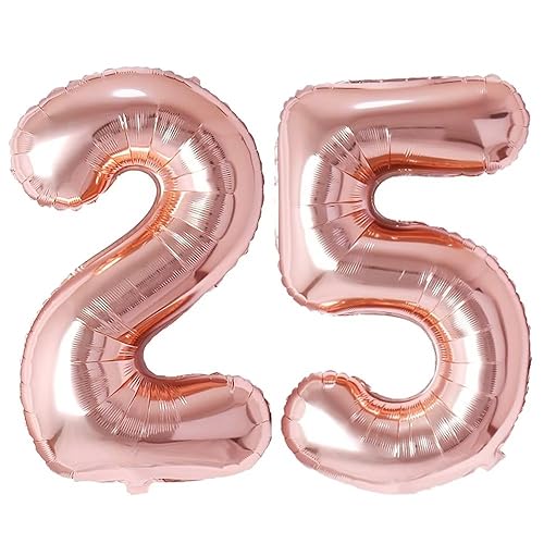Vthoviwa 40 Zoll/18 Farbens Luftballon Zahlen 25/52 Rosegolden, Helium Luftballon 25/52. Geburtstag Foil Ballon, 0123456789,10-19,20-25,30,40,50,60,70,80,90, Folienballon 25/52 Party Dekoration von Vthoviwa