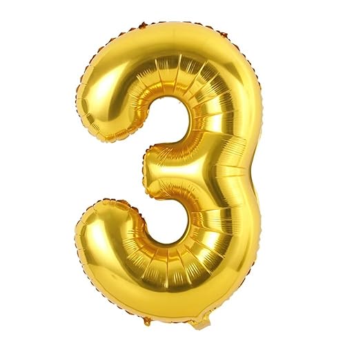 Vthoviwa 40 Zoll/18 Farbens Luftballon Zahlen 3 Golden, Luftballon 3. Geburtstag Foil Ballon, 0123456789,10-19,20-25,30,40,50,60,70,80,90, Party Decoration Helium Unterstützen von Vthoviwa