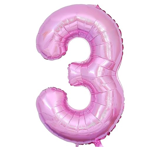 Vthoviwa 40 Zoll/18 Farbens Luftballon Zahlen 3 Rosa, Luftballon 3. Geburtstag Foil Ballon, 0123456789,10-19,20-25,30,40,50,60,70,80,90, Folienballon 3 Party Dekoration Helium Unterstützen von Vthoviwa