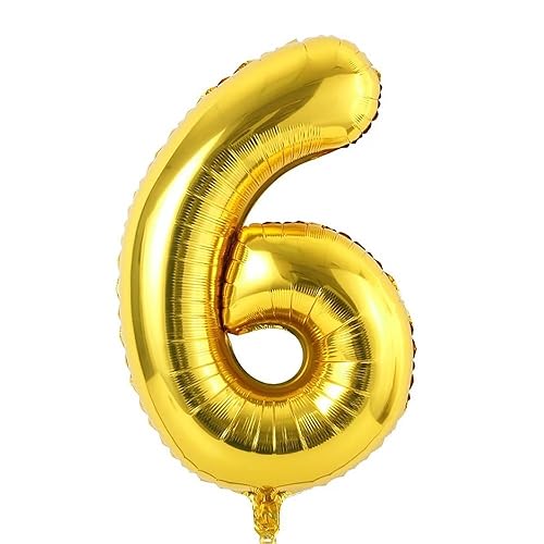 Vthoviwa 40 Zoll 17 Farbens Luftballon Zahlen 6 Golden, Luftballon 6. Geburtstag Foil Ballon, 0123456789,10-19,20-25,30,40,50,60,70,80,90, Party Decoration Helium Unterstützen von Vthoviwa
