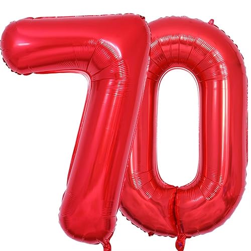 Vthoviwa 40 Zoll 17 Farbens Luftballon Zahlen 70 Rot, Luftballon 70. Geburtstag Foil Ballon, 0123456789,10-19,20-25,30,40,50,60,70,80,90, Folienballon 80 Party Dekoration Helium Unterstützen von Vthoviwa