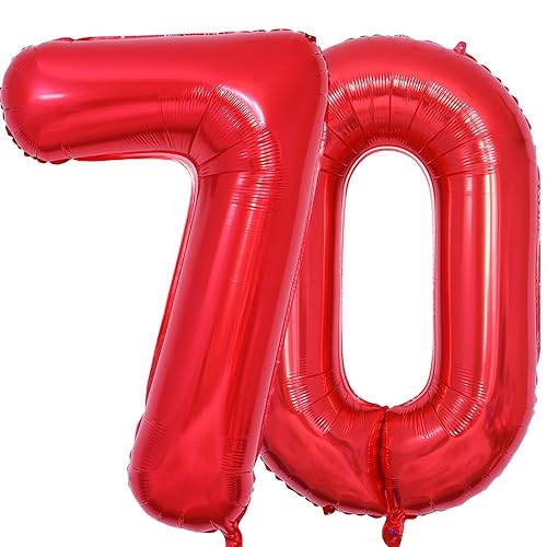 Vthoviwa 40 Zoll/18 Farbens Luftballon Zahlen 70 Rot, Luftballon 70. Geburtstag Foil Ballon, 0123456789,10-19,20-25,30,40,50,60,70,80,90, Folienballon 80 Party Dekoration Helium Unterstützen von Vthoviwa