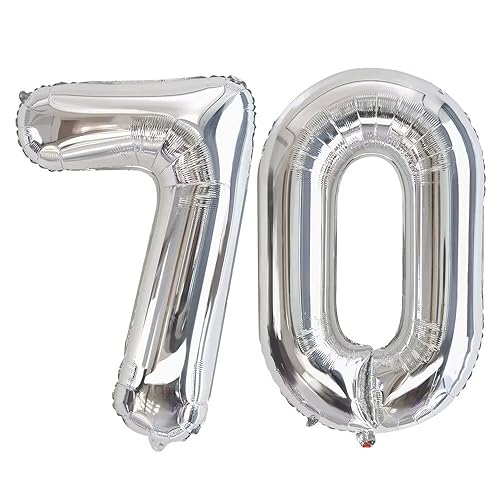 Vthoviwa 40 Zoll/18 Farbens Luftballon Zahlen 70 Silbrig, Luftballon 70. Geburtstag Foil Ballon, 0123456789,10-19,20-25,30,40,50,60,70,80,90, Folienballon 80 Party Dekoration Helium Unterstützen von Vthoviwa