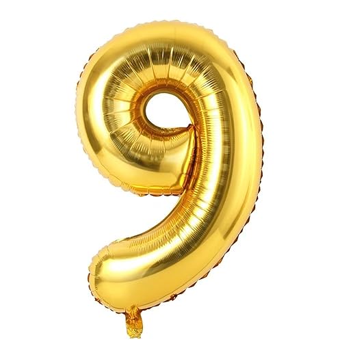 Vthoviwa 40 Zoll/18 Farbens Luftballon Zahlen 9 Golden, Luftballon 9. Geburtstag Foil Ballon, 0123456789,10-19,20-25,30,40,50,60,70,80,90, Party Decoration Helium Unterstützen von Vthoviwa