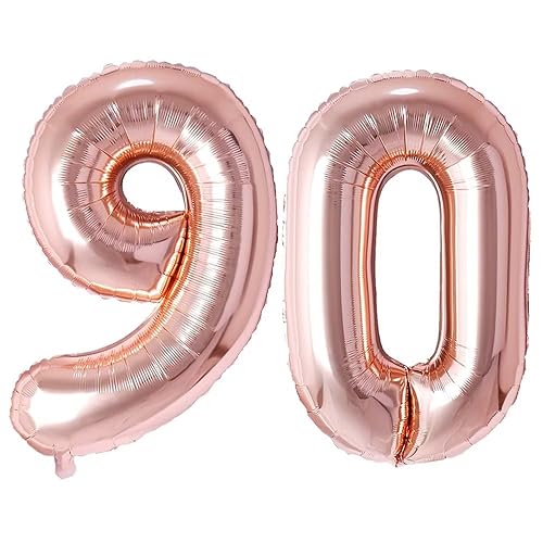 Vthoviwa 40 Zoll/18 Farbens Luftballon Zahlen 90 Rosegolden, Helium Luftballon 90. Geburtstag Foil Ballon, 0123456789,10-19,20-25,30,40,50,60,70,80,90, Folienballon 90 Party Dekoration von Vthoviwa