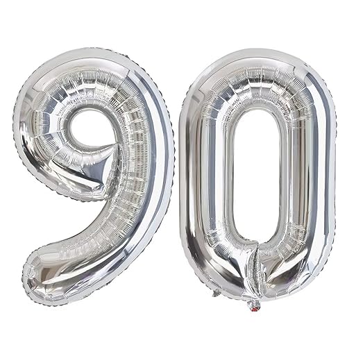 Vthoviwa 40 Zoll 17 Farbens Luftballon Zahlen 90 Silbrig, Luftballon 90. Geburtstag Foil Ballon, 0123456789,10-19,20-25,30,40,50,60,70,80,90, Folienballon 90 Party Dekoration Helium Unterstützen von Vthoviwa