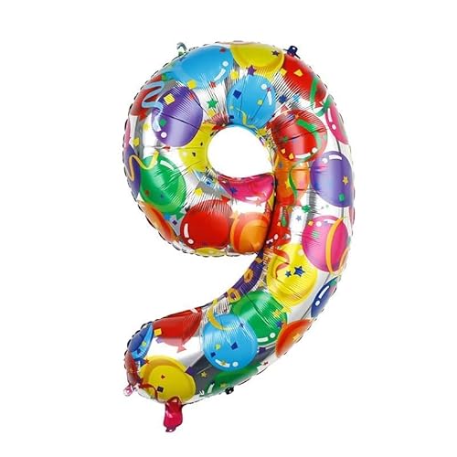 Vthoviwa 40 Zoll 17 Farbens Luftballon Zahlen 9 Farbenfrohe, Luftballon 9. Geburtstag Foil Ballon, 0123456789,10-19,20-25,30,40,50,60,70,80,90, Folienballon 9 Party Dekoration Helium Unterstützen von Vthoviwa