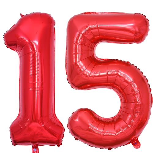 Vthoviwa 101 cm Luftballon Zahlen 15/51 Rot, Helium Luftballon 15/51. Geburtstag Foil Ballon, 0123456789,10-19,20-25,30,40,50,60,70,80,90, Folienballon 15/51 Party Dekoration von Vthoviwa
