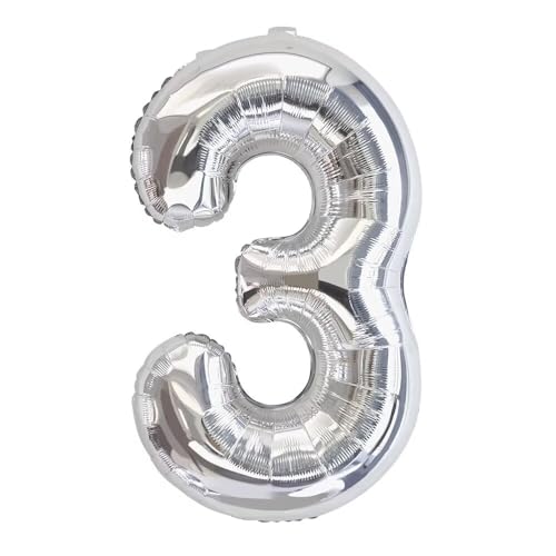 Vthoviwa 32 Zoll Luftballon Zahlen 3 silber, Luftballon 3. Geburtstag Foil Ballon, 0123456789,10-19,20-25,30,40,50,60,70,80,90, Folienballon 3 Party Dekoration von Vthoviwa