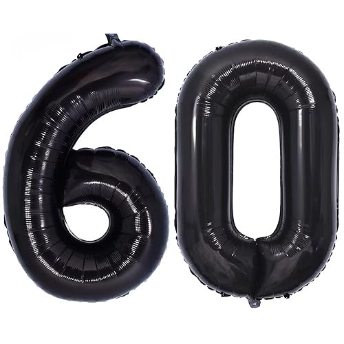 Vthoviwa 40 Zoll/18 Farbens Luftballon Zahlen 60 Schwarz, Luftballon 60. Geburtstag Foil Ballon, 0123456789,10-19,20-25,30,40,50,60,70,80,90, Folienballon 60 Party Dekoration Helium Unterstützen von Vthoviwa