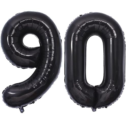 Vthoviwa 40 Zoll/18 Farbens Luftballon Zahlen 90 Schwarz, Luftballon 90. Geburtstag Foil Ballon, 0123456789,10-19,20-25,30,40,50,60,70,80,90, Folienballon 90 Party Dekoration Helium Unterstützen von Vthoviwa