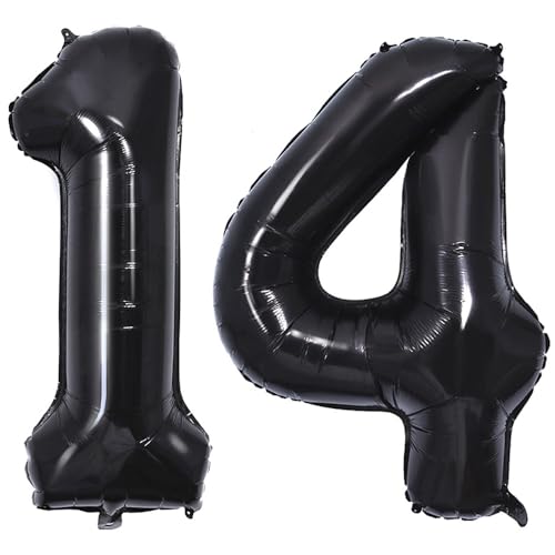 Vthoviwa 40 Zoll Folienballon Zahlen 14/41 Schwarz, Luftballon 14/41 Party Dekoration Luftballon 14/41. Geburtstag Foil Ballon, 0123456789,10-19,20-25,30,40,50,60,70,80,90, Support Helium von Vthoviwa