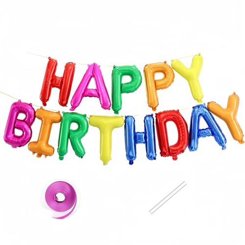 Vthoviwa Happy Birthday Banner Mehrfarbig, Happy Birthday Girlande Luftballons Weiß, Geburtstag Folienballon Happy Birthday Ballon Mehrfarbig von Vthoviwa