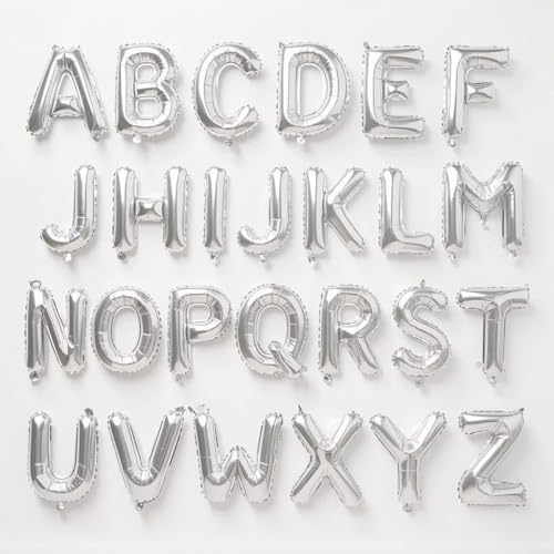 Vthoviwa Jumbo Alphabet Luftballons 16 Zoll Alufolien Buchstaben ballons A-Z (26 Stück)- Buchstaben Luftballons für Geburtstag, Hochzeit, Partydeko – Silber Farbige Buchstaben – Inkl. Aufblashilfe von Vthoviwa