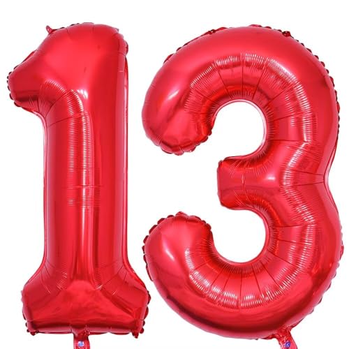 Vthoviwa 40 Zoll Luftballon Zahlen 13/31 Rot, 13Helium Ballon, Helium Luftballon 13/31. Geburtstag Foil Ballon, 0123456789,10-19,20-25,30,40,50,60,70,80,90, Folienballon 13/31 Party Decoration von Vthoviwa