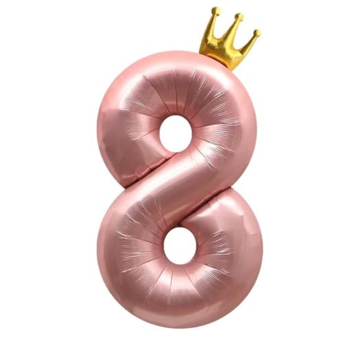 Vthoviwa Krone Luftballon Zahlen 8 Rosa, Luftballon 8. Geburtstag Foil Ballon, Folienballon 8 Party Heliumtauglich – Partydeko für Geburtstag, Jubiläum, Hochzeit – Wiederverwendbar & Selbstklebend von Vthoviwa