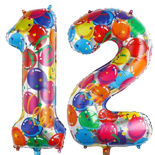Vthoviwa 40 Zoll 17 Farbens Luftballon Zahlen 12/21 Farbenfrohe, Helium Luftballon 12/21. Geburtstag Foil Ballon, 0123456789,10-19,20-25,30,40,50,60,70,80,90, Folienballon 12/21 Party Dekoration von Vthoviwa