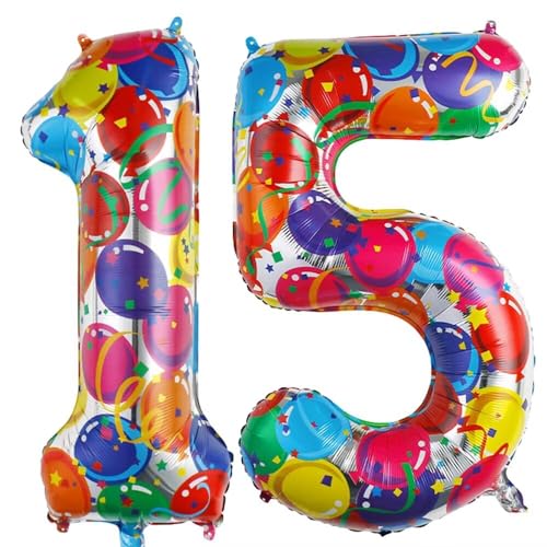 Vthoviwa 40 Zoll 17 Farbens Luftballon Zahlen 15/51 Farbenfrohe, Helium Luftballon 15/51. Geburtstag Foil Ballon, 0123456789,10-19,20-25,30,40,50,60,70,80,90, Folienballon 15/51 Party Dekoration von Vthoviwa