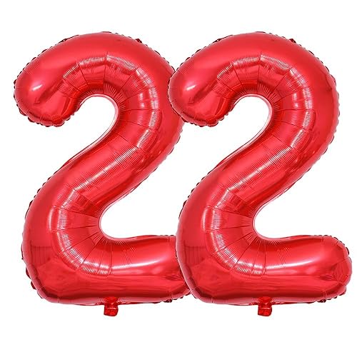 Vthoviwa 40 Zoll 17 Farbens Luftballon Zahlen 22 Rot, Luftballon 22. Geburtstag Foil Ballon, 0123456789,10-19,20-25,30,40,50,60,70,80,90, Folienballon 22 Party Dekoration Helium Unterstützen von Vthoviwa