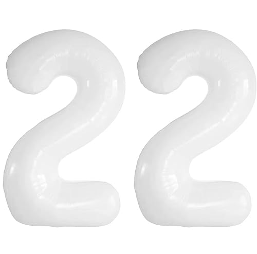 Vthoviwa 40 Zoll/18 Farbens Luftballon Zahlen 22 Weiß, Luftballon 22. Geburtstag Foil Ballon, 0123456789,10-19,20-25,30,40,50,60,70,80,90, Folienballon 22 Party Dekoration Helium Unterstützen von Vthoviwa