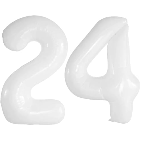 Vthoviwa 40 Zoll/18 Farbens Luftballon Zahlen 24/42 Weiß, Helium Luftballon 24/42. Geburtstag Foil Ballon, 0123456789,10-19,20-25,30,40,50,60,70,80,90, Folienballon 24/42 Party Dekoration von Vthoviwa