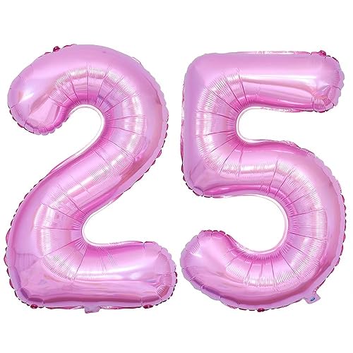 Vthoviwa 40 Zoll 17 Farbens Luftballon Zahlen 25/52 Rosa, Helium Luftballon 25/52. Geburtstag Foil Ballon, 0123456789,10-19,20-25,30,40,50,60,70,80,90, Folienballon 25/52 Party Dekoration von Vthoviwa