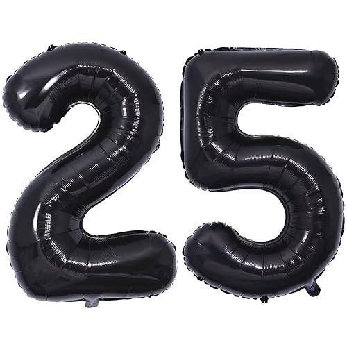 Vthoviwa 40 Zoll 17 Farbens Luftballon Zahlen 25/52 Schwarz, Helium Luftballon 25/52. Geburtstag Foil Ballon, 0123456789,10-19,20-25,30,40,50,60,70,80,90, Folienballon 25/52 Party Dekoration von Vthoviwa